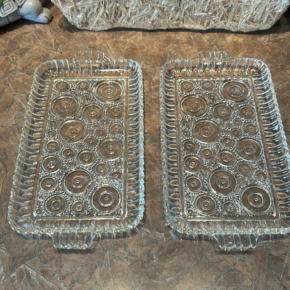 Vintage set of two glass plates with tea cup holder